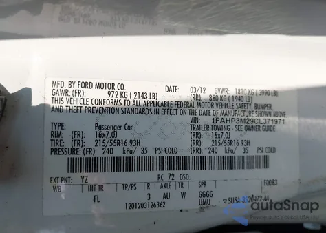 2012 Ford Focus Sel from USA, damaged, VIN 1FAHP3M29CL371971